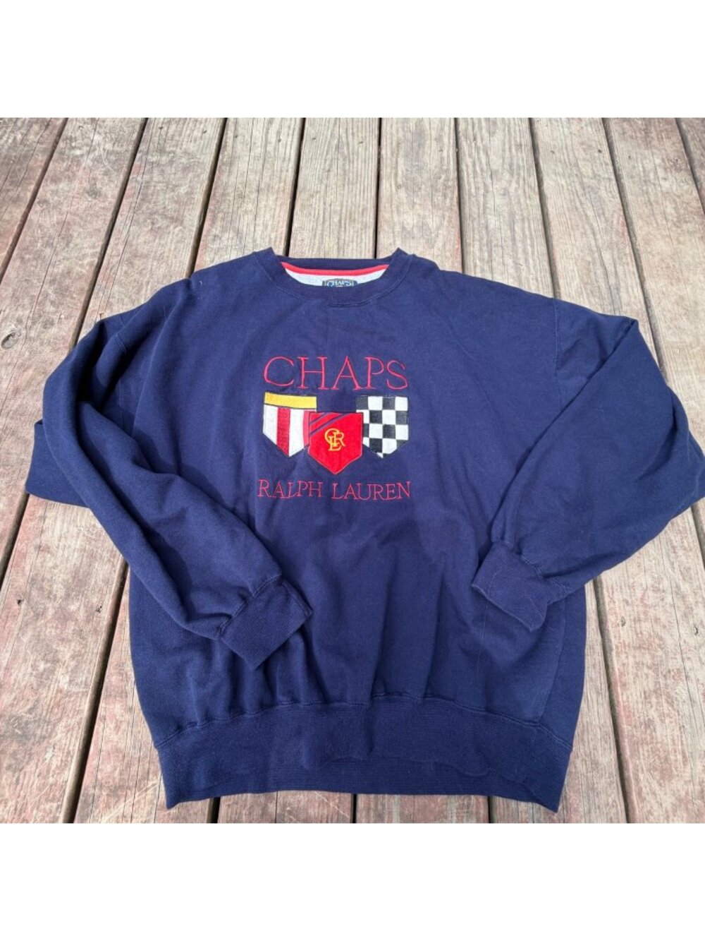 Vintage Chaps Ralph Lauren Navy Blue Crewneck Sweatshirt With Embroidered Crest